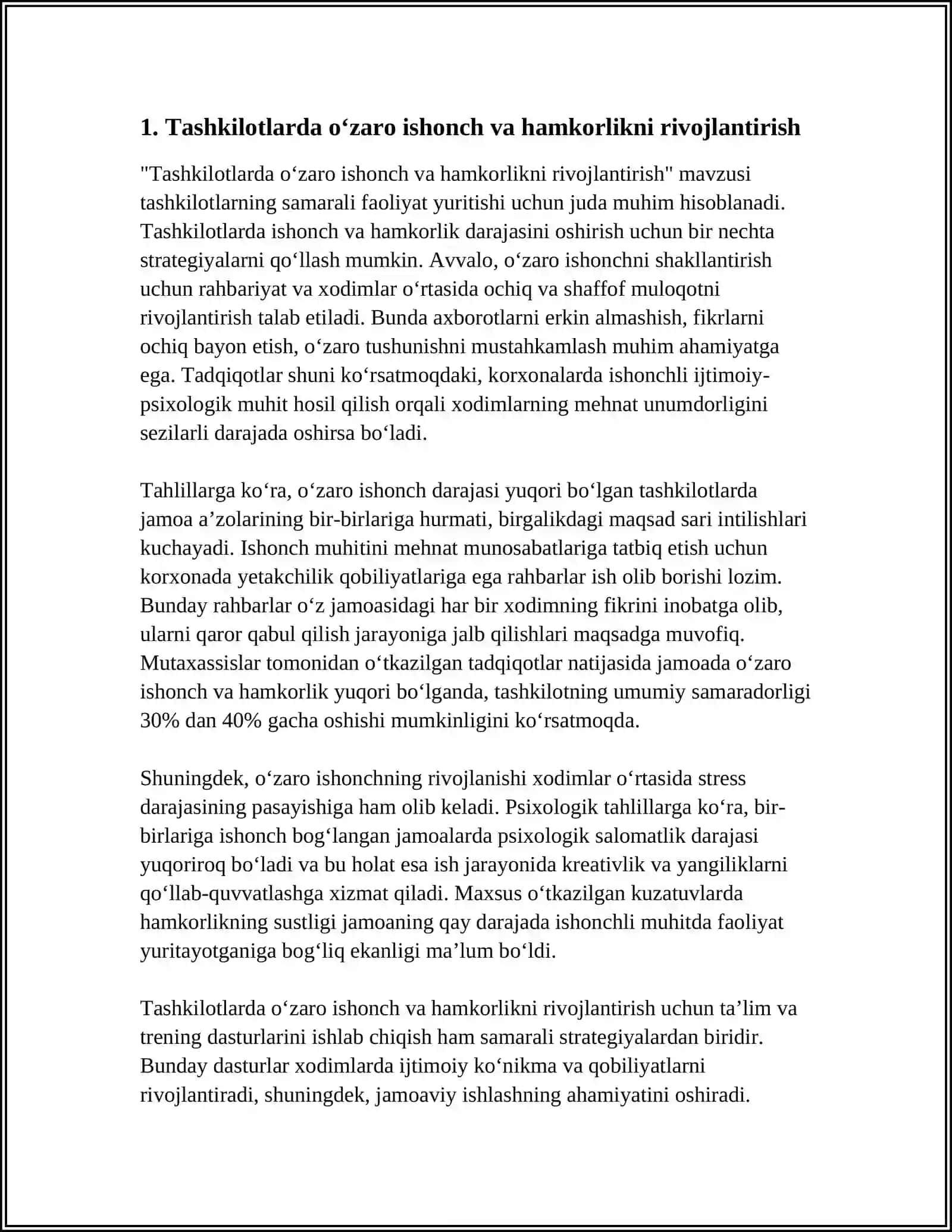 TASHKILOTLARDA O‘ZARO MUNOSABAT VA IJTIMOIY – RUHIY MUHITNI BARQARORLASHTIRISH 3