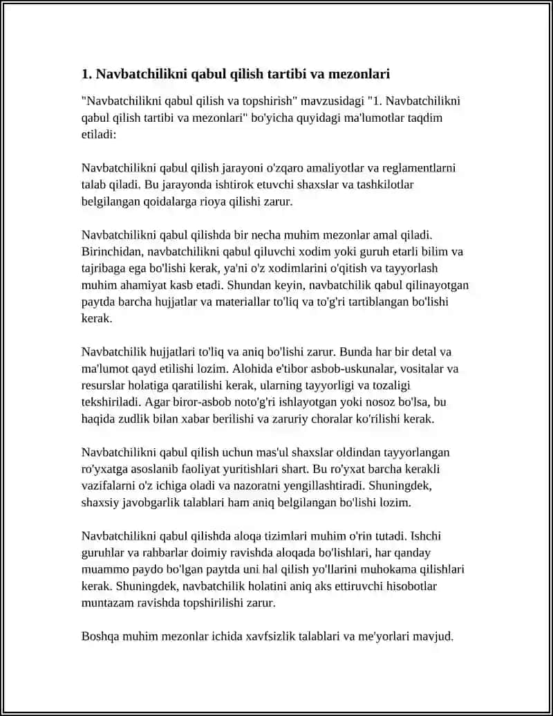 Navbatchilikni Qabul Qilish va Topshirish 3