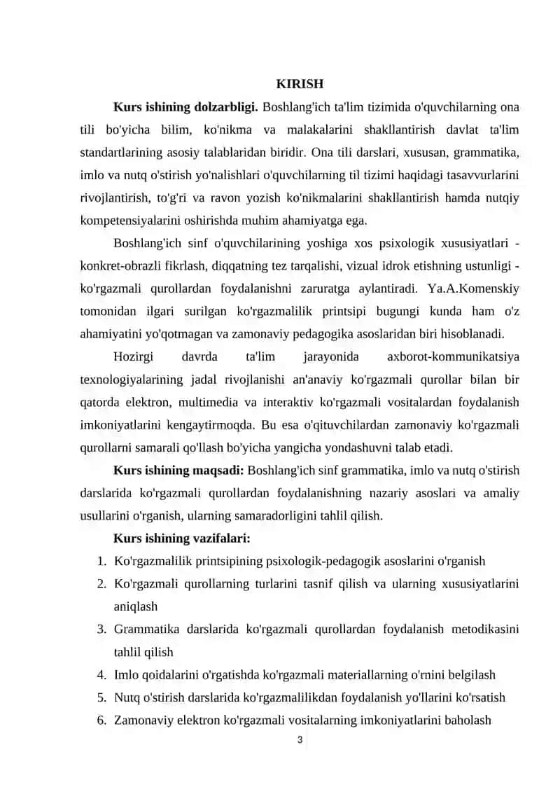 BOSHLANG'ICH SINF GRAMMATIKA, IMLO VA NUTQ O'STIRISH DARSLARIDA KO'RGAZMALI QUROLLARDAN FOYDALANISH 3