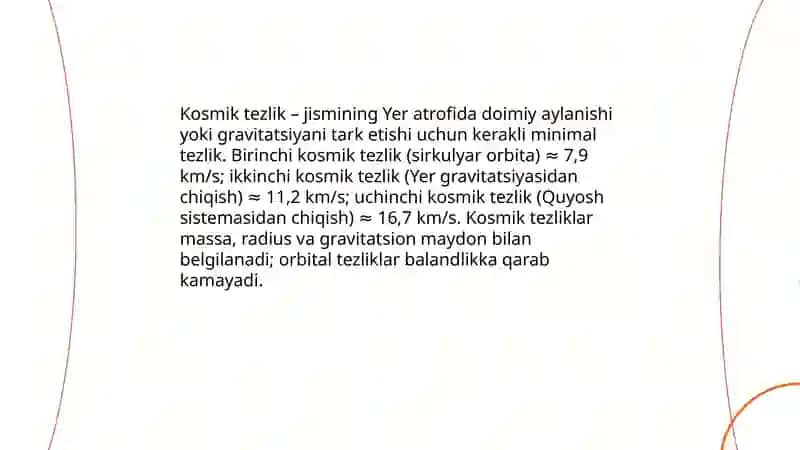 Kosmik tezliklar. Sun’iy yo‘ldoshlar. Kepler qonunlari 3