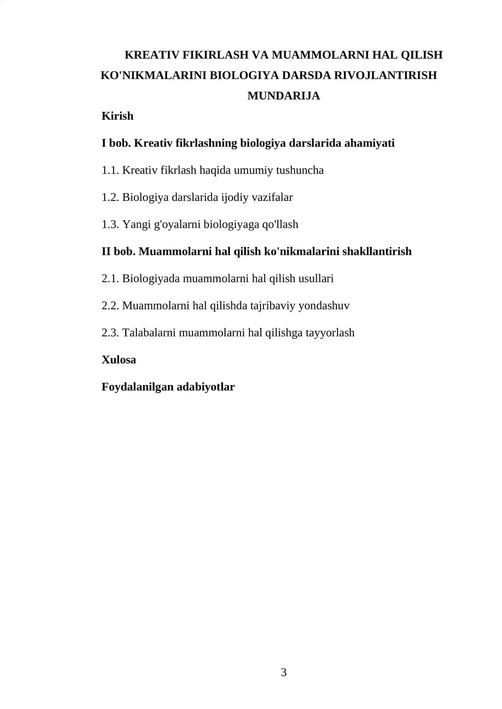 BIOLOGIYA OʻQITISH METODIKASI KURS ISHI 3
