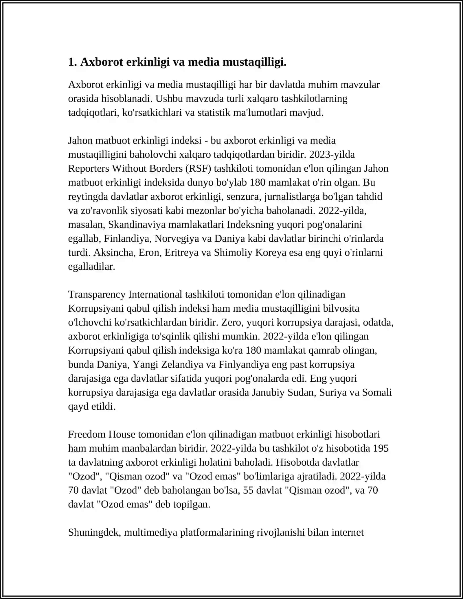 OʻZBEKISTON RESPUBLIKASI OMMAVIY AXBOROT VOSITALARINING FAOLIYATI 3