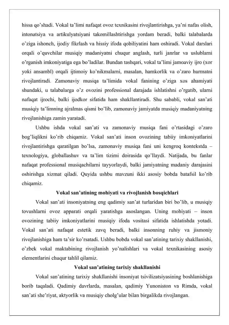 Vokal va zamonaviy musiqa fanining maqsadi va vazifasi 3