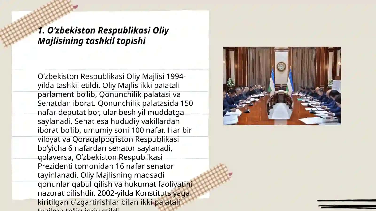 Oliy Majlisning davlat hokimiyati tizimidagi oʻrni va vazifasi 3