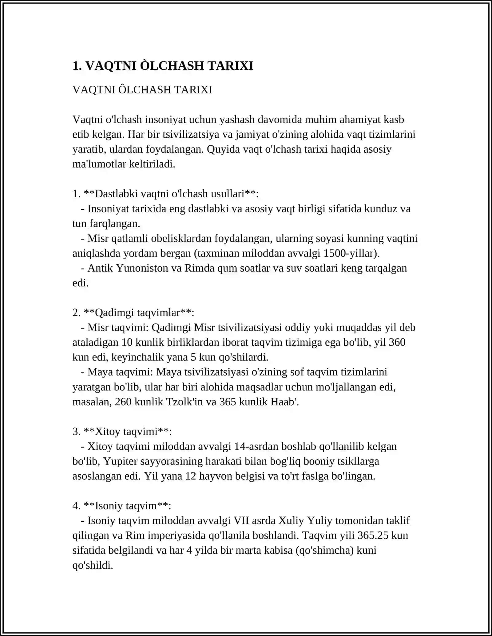 MUSTAQIL ISH Mavzu: VAQTNI ÒLCHASH VA UNING ÒLCHOV BIRLIKLARI 3
