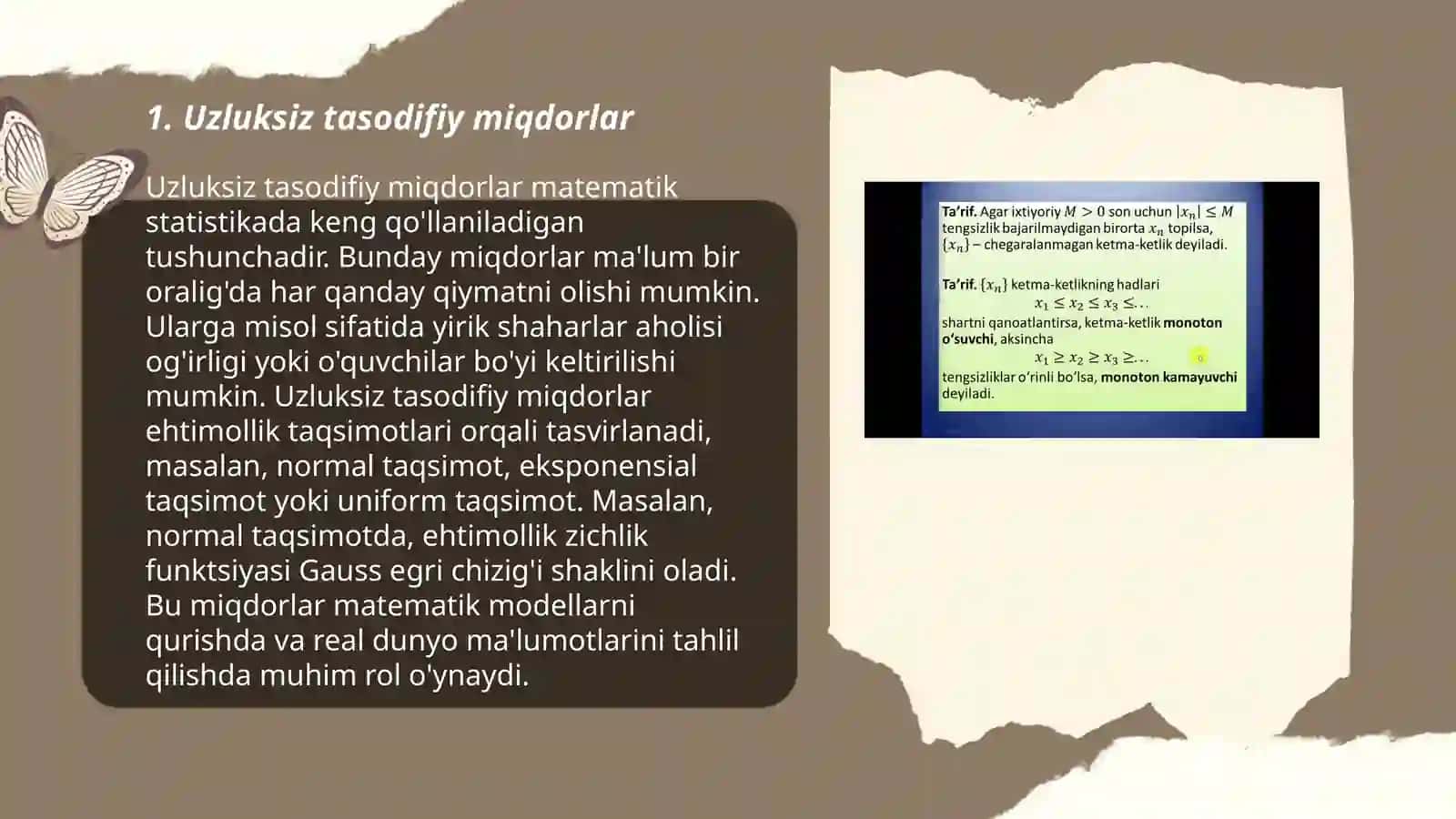 Uzluksiz tasodifiy miqdorlar va ularning sonli xarakteristikasi 3