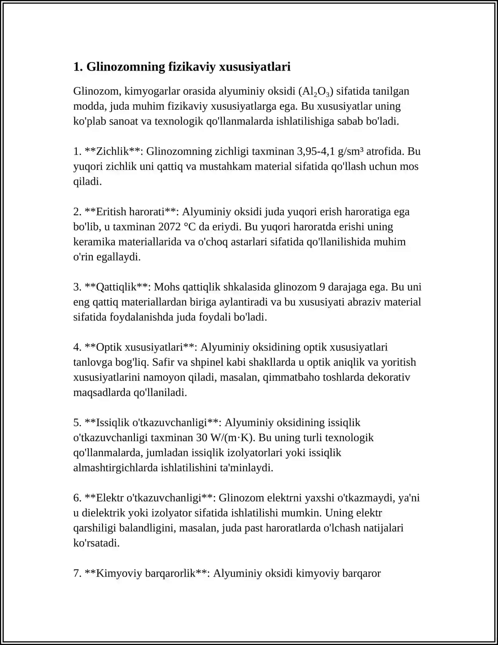 GLINOZOMNING XUSUSIYATLARI VA UNI ISHLAB CHIQARISH USULLARINING ASOSIY TAVSIFI 3