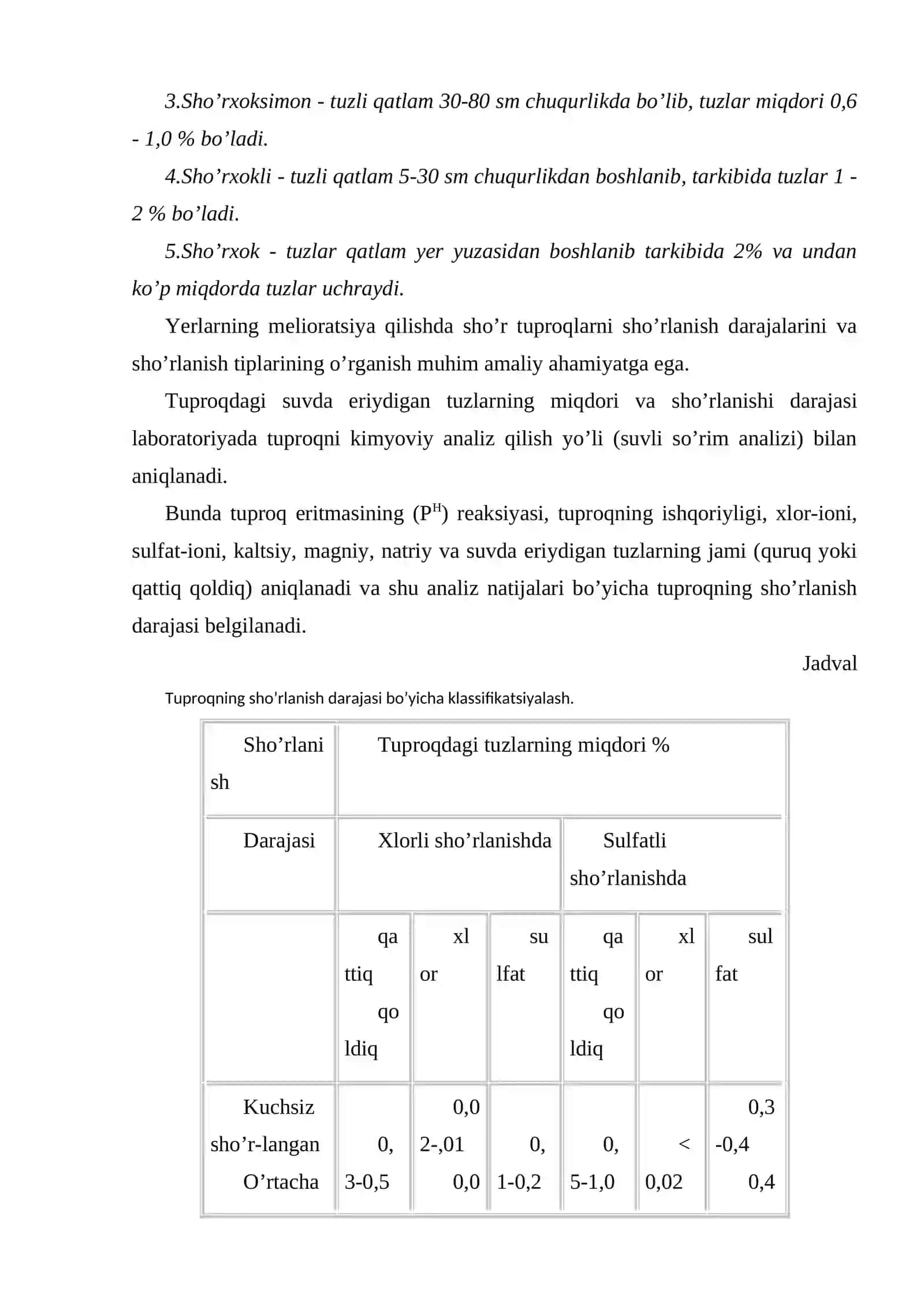 Sho’r tuproqlar, ularninng turlari 3