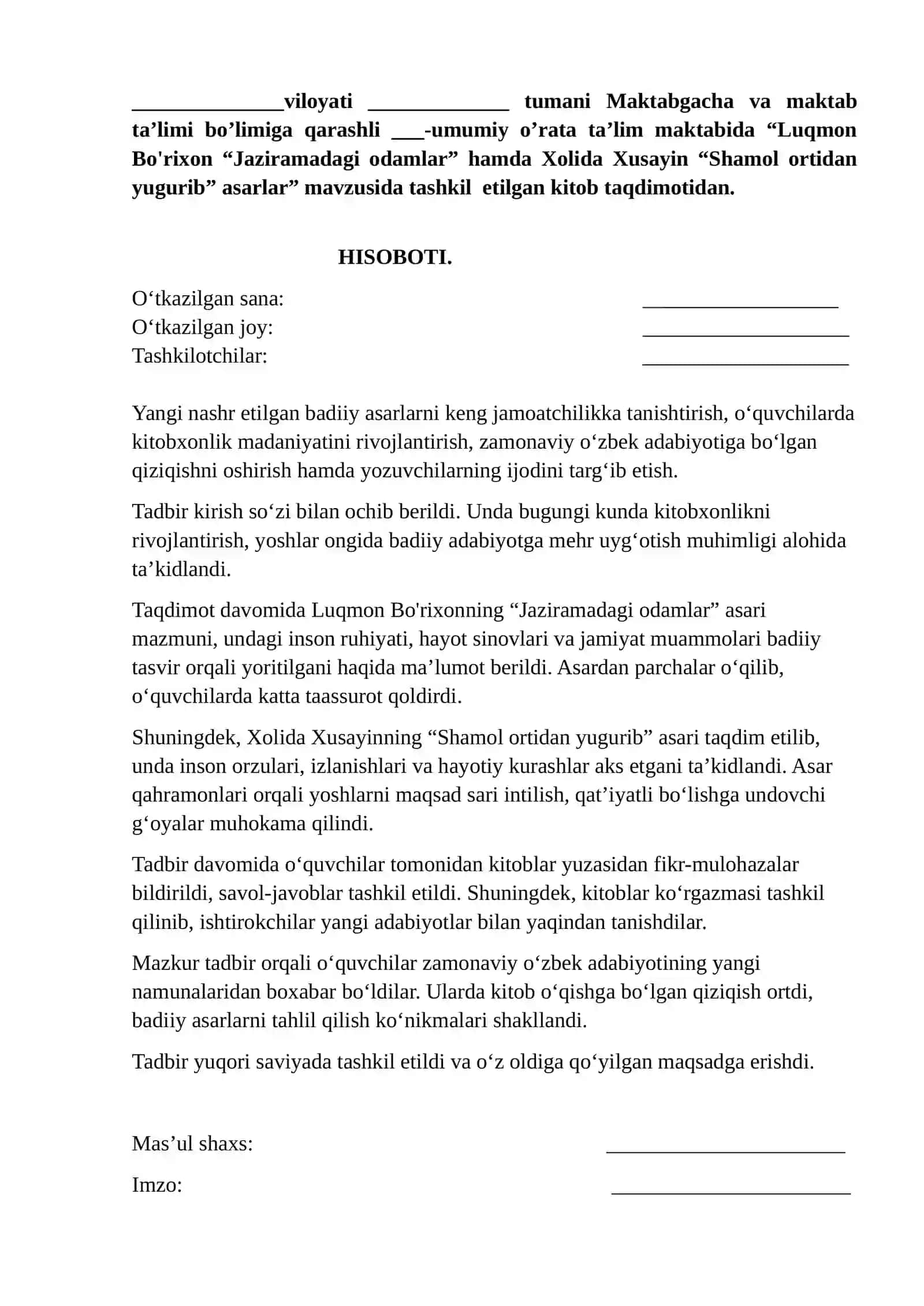 Tadbirlar uchun xisobot 3