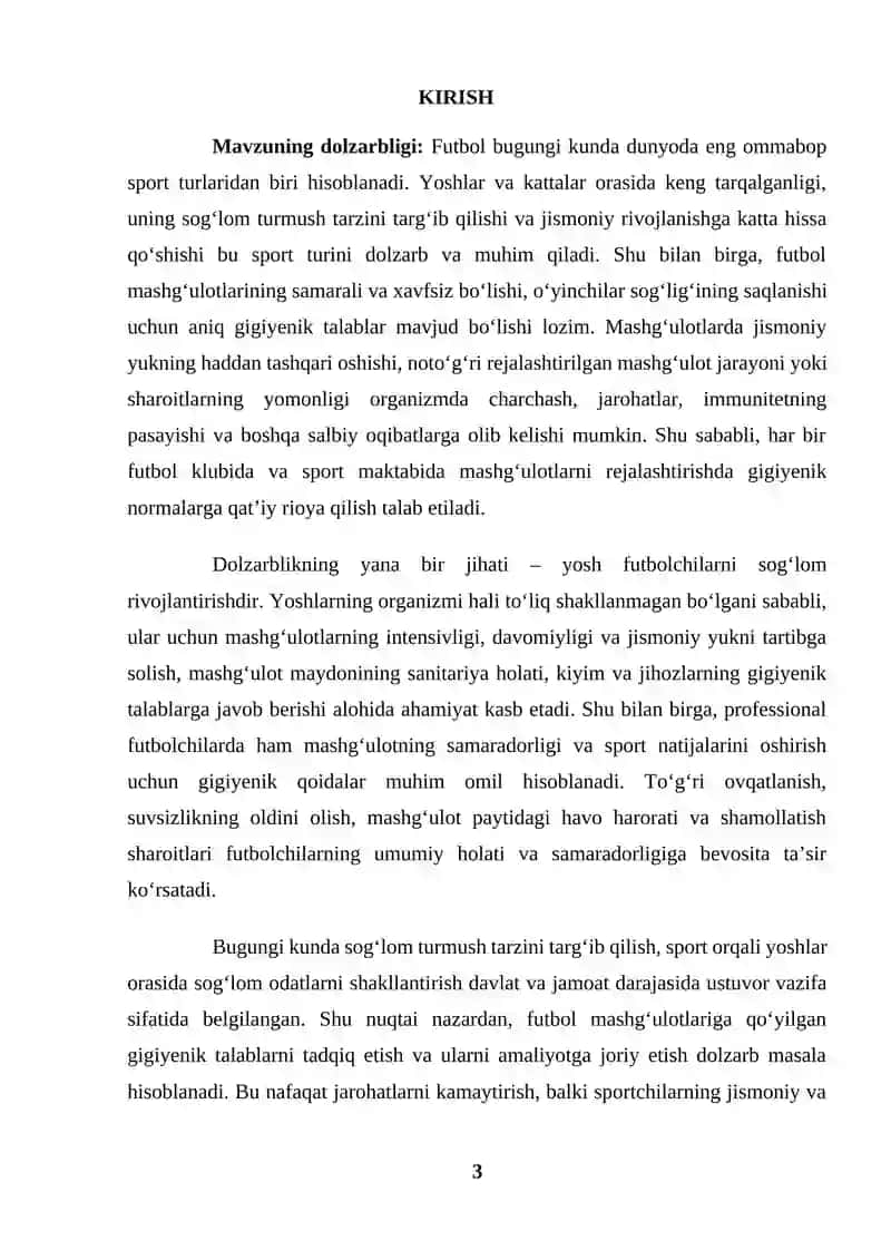 Futbol mashg'ulotlariga qo'yilgan gigiyenik talablar (KURS ISHI) 3