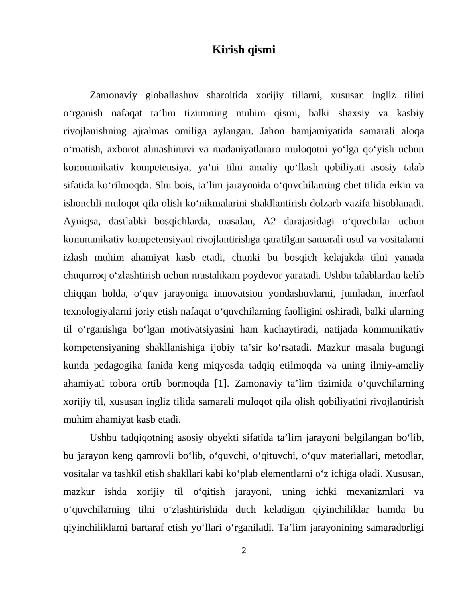 Oʻquvchilarning kommunikativ kompetensiyani shakllantirishda interfaol texnologiyalaridan foydalanish (A2 darajadagi ingliz tili o'quvchilar misolida) 3