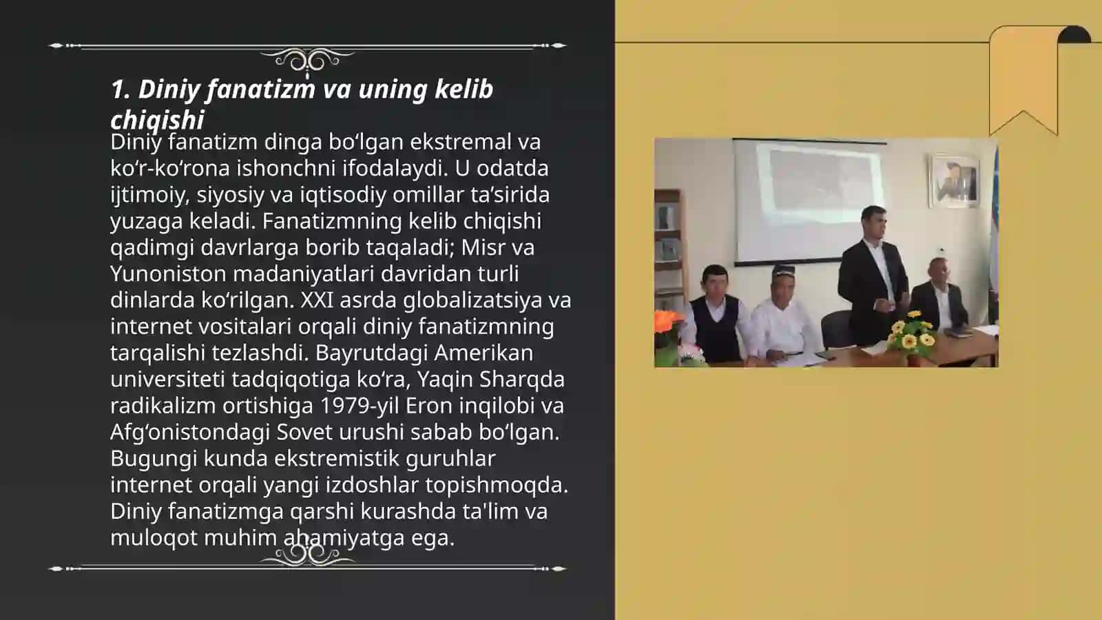 Diniy fanatizm, ekstremizm, fundamentalizm, terrorizmning tarixi va ularning hozirgi davrda xavfsizlikka tahdidi 3