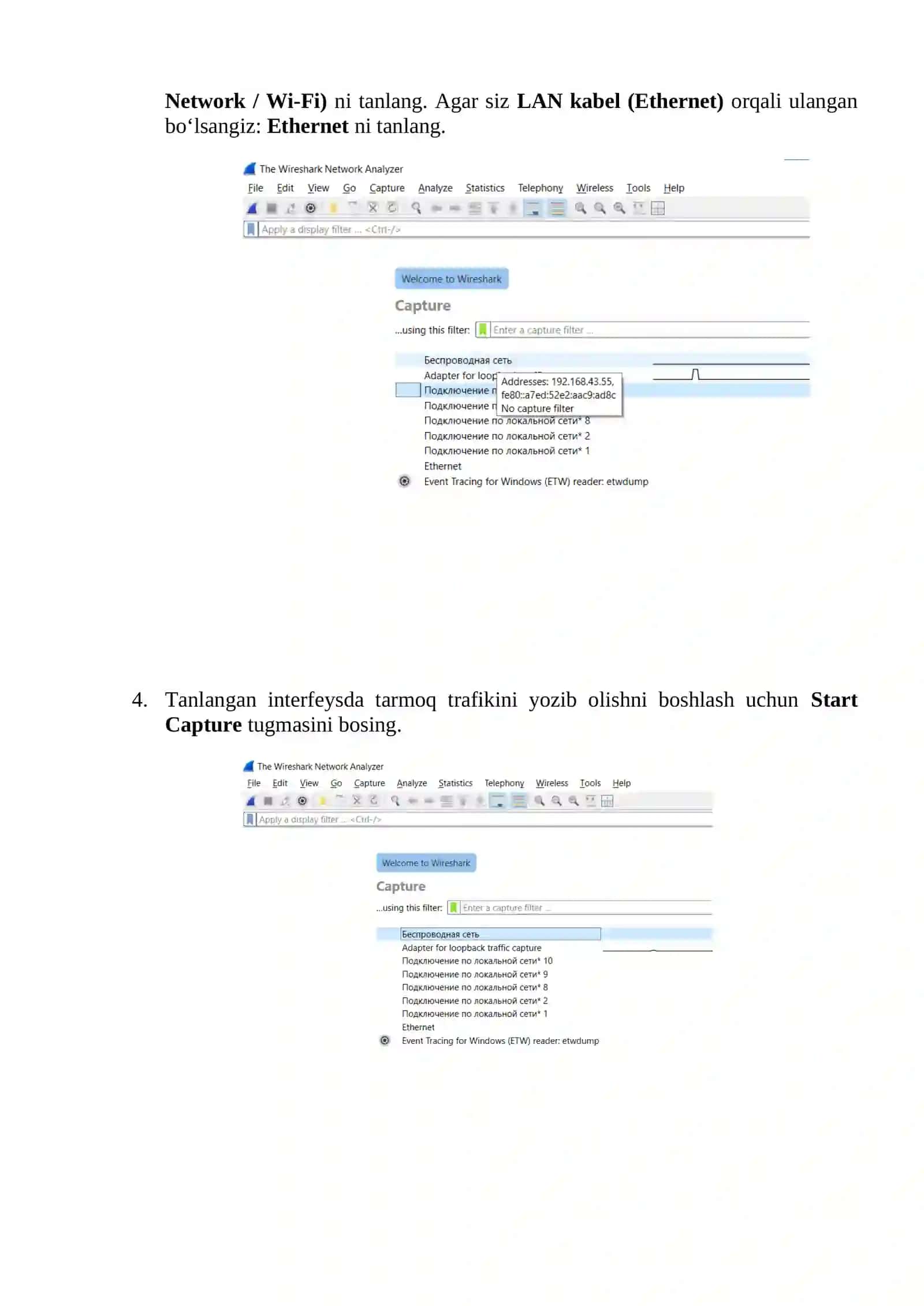 Tarmoq trafikini kuzatish va oddiy hujumlarni aniqlash (Wireshark bilan ishlash) 3