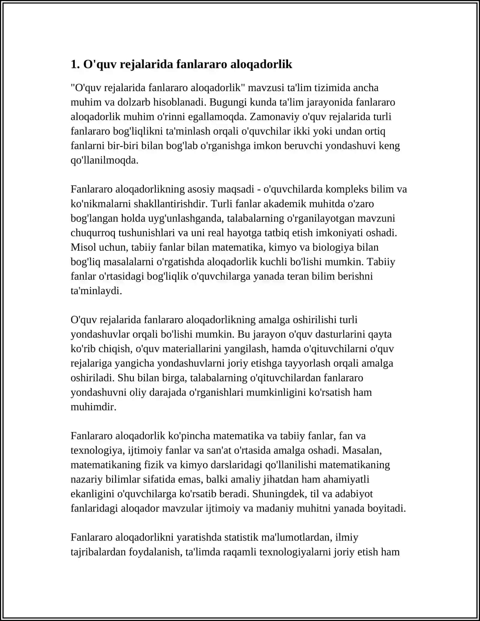 O'QITISH METODIKASI ASOSIDAGI FANLARARO ALOQADORLIK 3