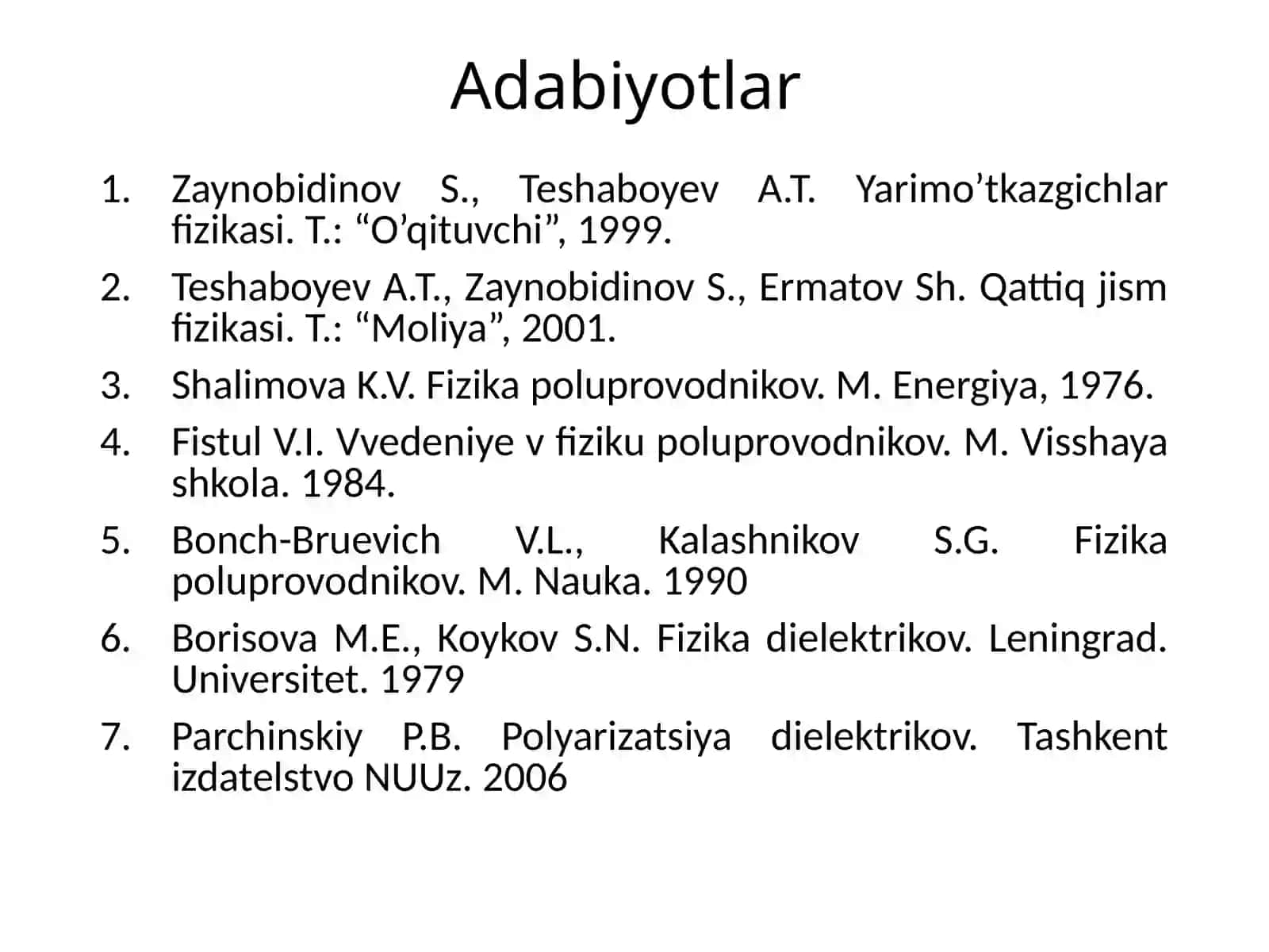 Yarimo’tkazgichlar va polimerlar fizikasi 3