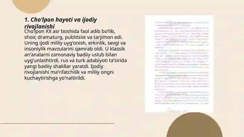 Choʻlponning adabiy estetik qarashlari va Adabiyot nadur maqolasi bilan tanishish 3