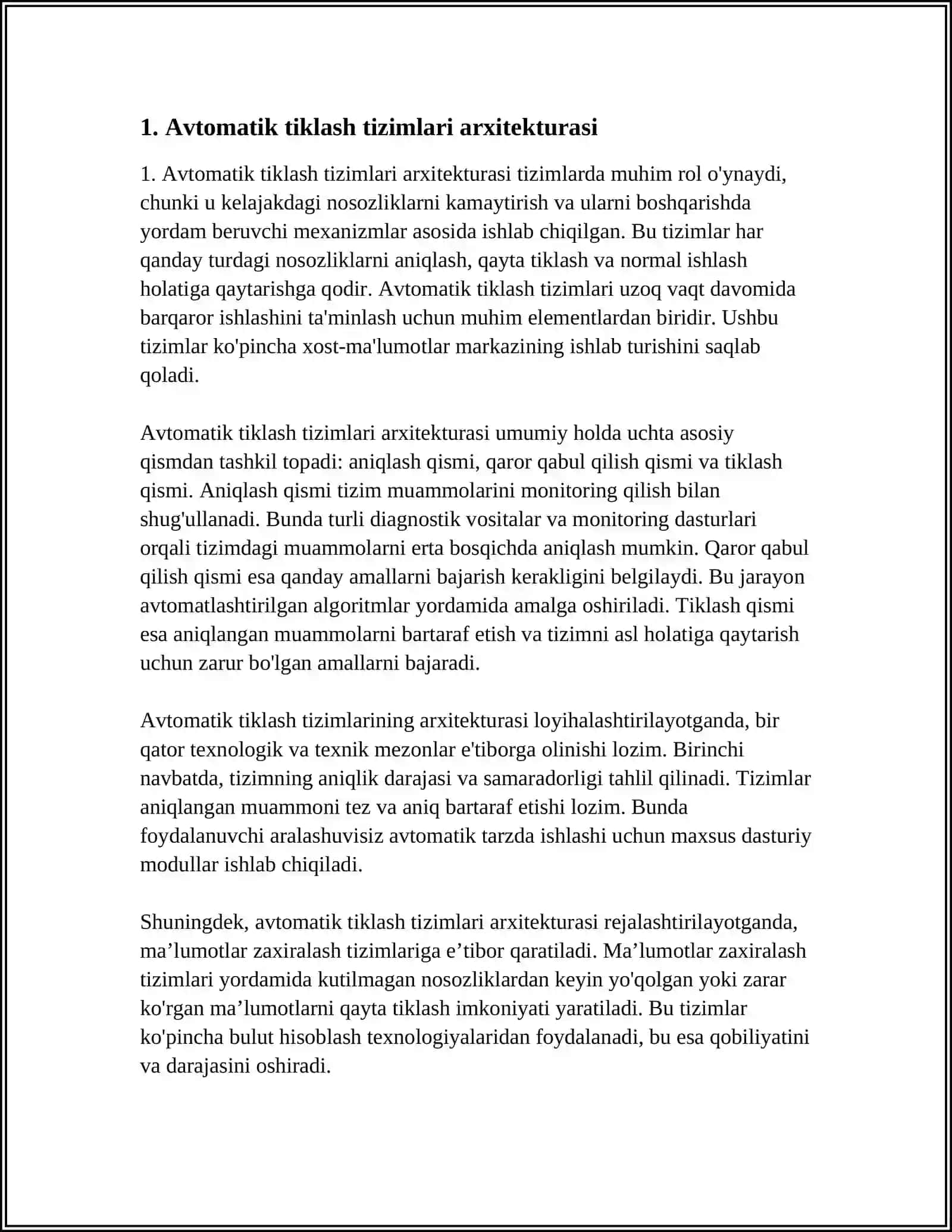 TIZIM ISHDAN CHIQQANIDA AVTOMATIK TIKLASH MEXANIZMLARI 3