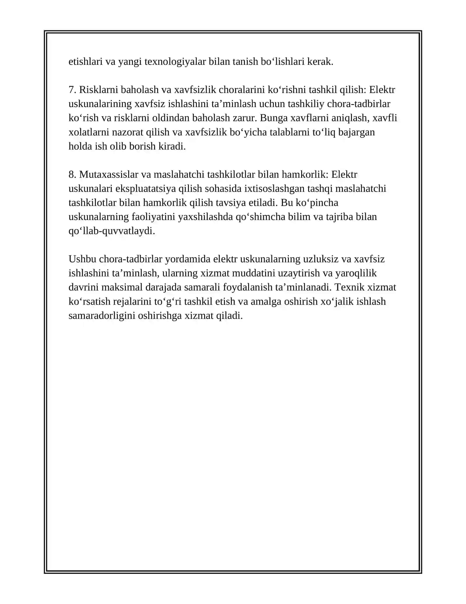 XO‘JALIKDAGI ELEKTR USKUNALARDAN FOYDALANISH VA TA’MIRLASHNI TASHKIL ETISH 3
