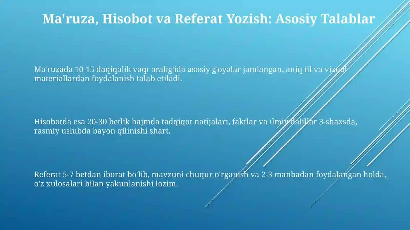Maruza daklat va referat yozish uchun qoyiladigan talablar 3