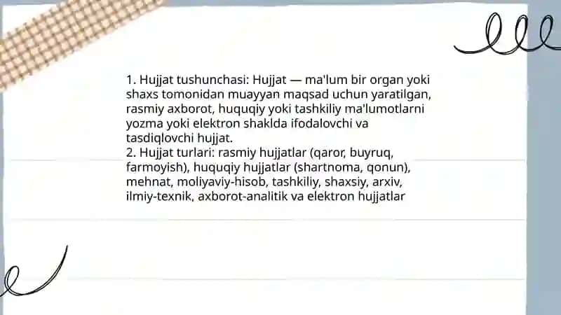 Hujjat turlari va ish yuritish asoslari 3