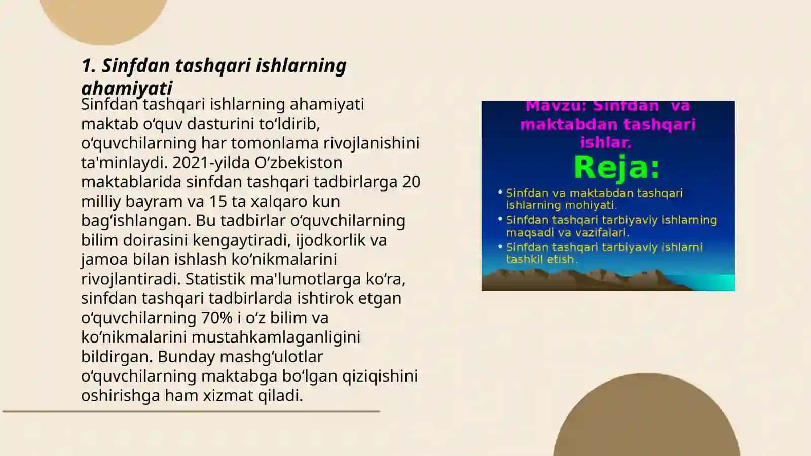 Sinfdan tashqari ishlarni tashkil etishning maqsadi va vazifasi 3