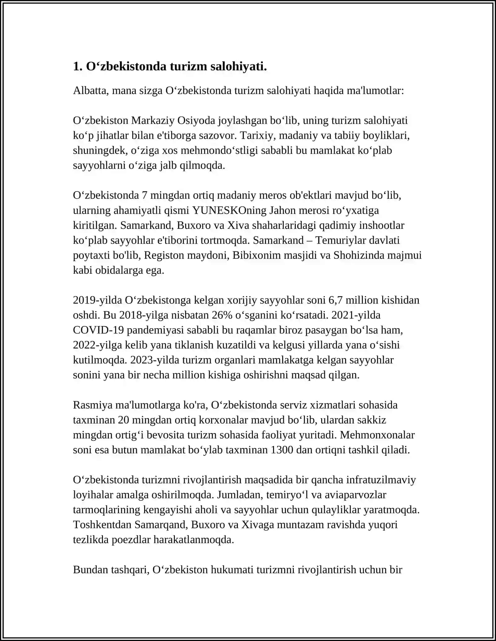 OʻZBEKISTON RESPUBLIKASIDA TURIZM SOHASINING RIVOJLANISHI 3