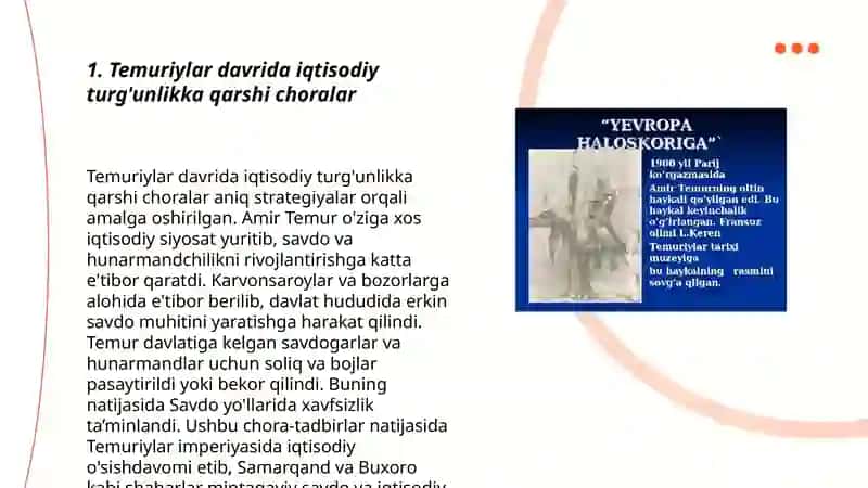 Temur va temuriylar davridagi iqtisodiy siyosatning xozirgi davridagi ahamiyati 3