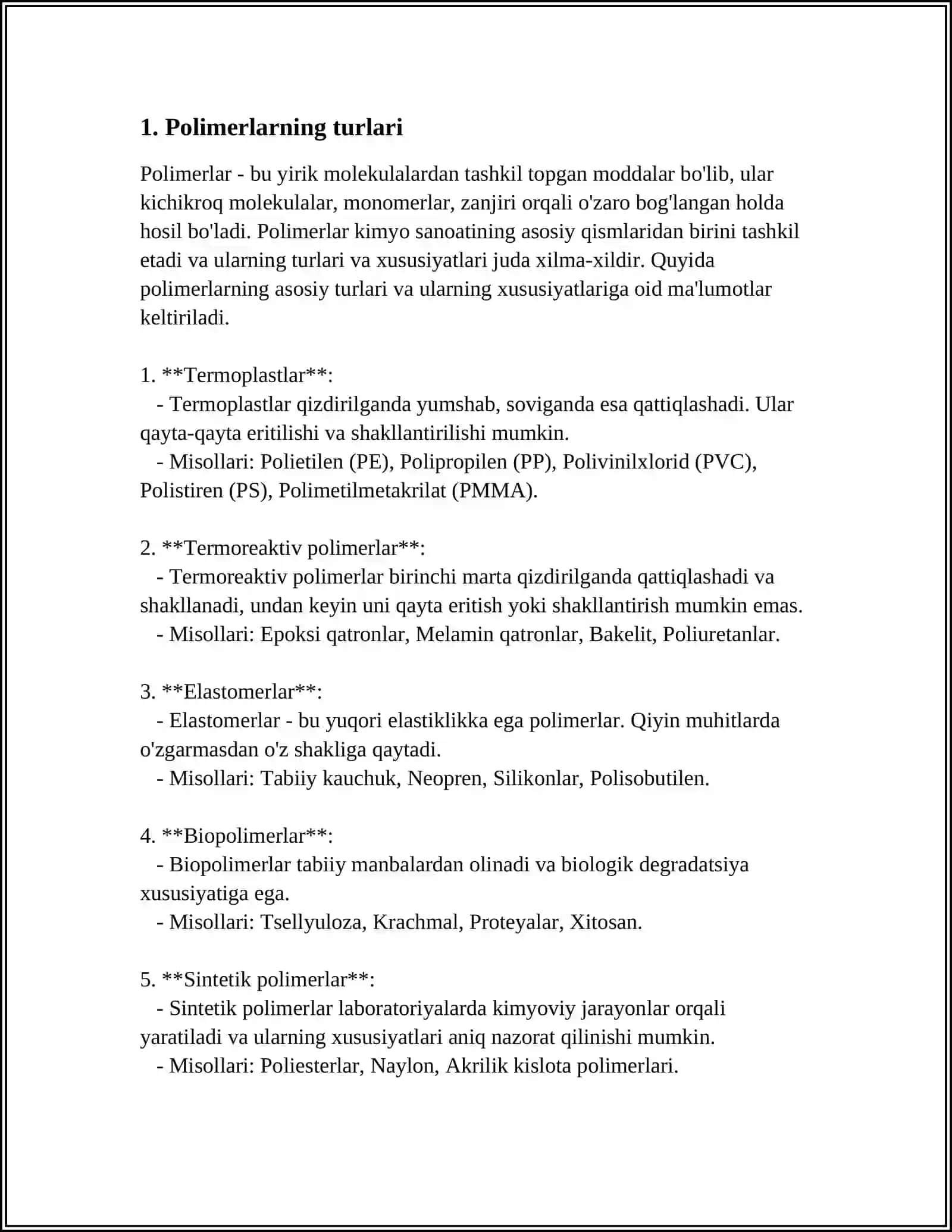POLIMER MAXSULOTLARINI SANITARIYA-GIGIYENIK VA TOKSIKOLOGIK TEKSHIRUVLARINI OTAKZISH AHAMIYATI 3
