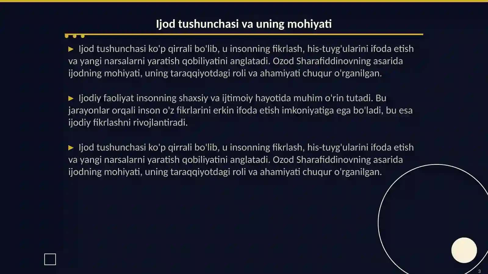 "Ijodni anglash baxti" kitobi 3