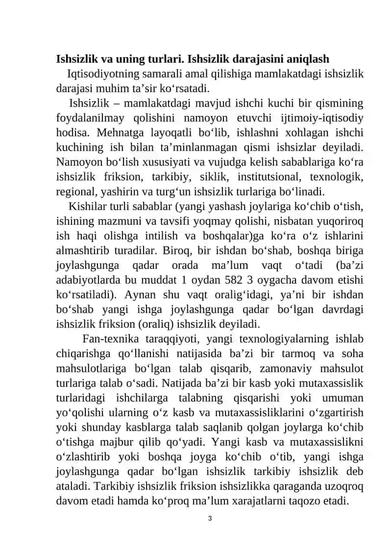 Ishsizlikni kelib chiqishi sabablari va namoyon bo’lish sharoitlari 3