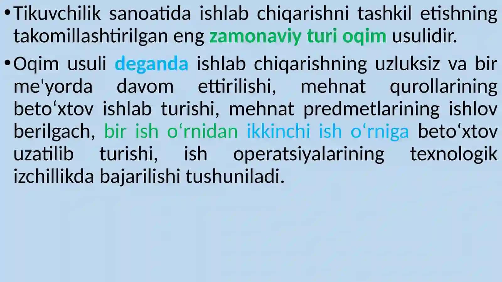 ISHLAB CHIQARISH OQIM SHAKL VA TURINITANLASH.TIKUVSEXLARIDA TEXNOLOGIK JARAYONLARNI LOYIHALASH 3