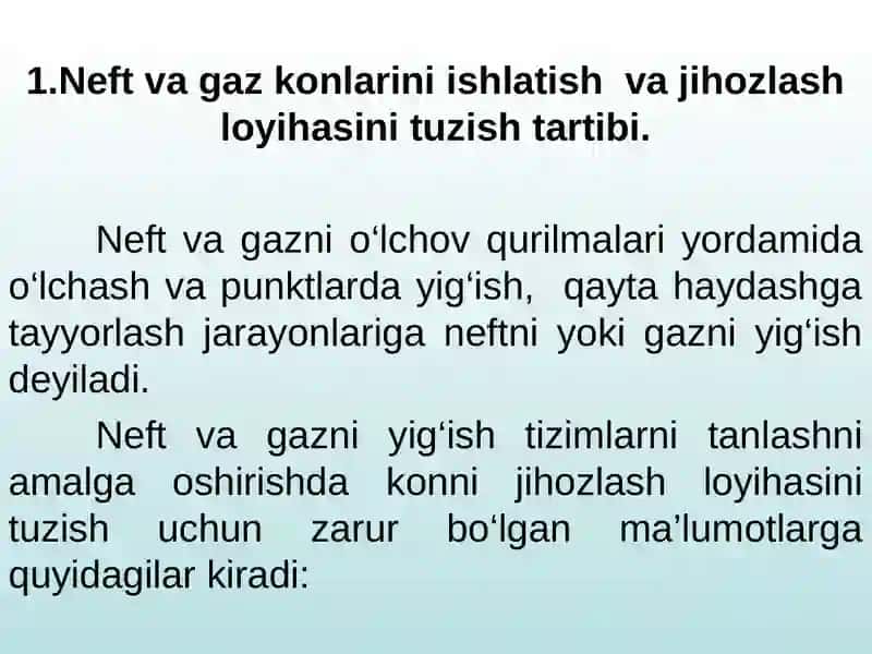 NEFT VA GAZ KONLARINI ISHLATISH JIHOZLASH LOYIHASI 3