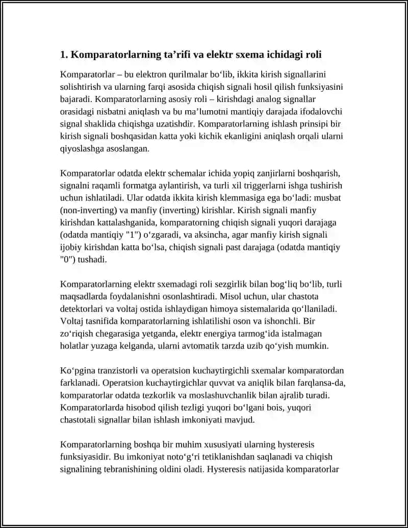 KOMPARATORLAR: VAZIFASI, ISHLASH PRINSIPI VA QO'LLANILISHI 3