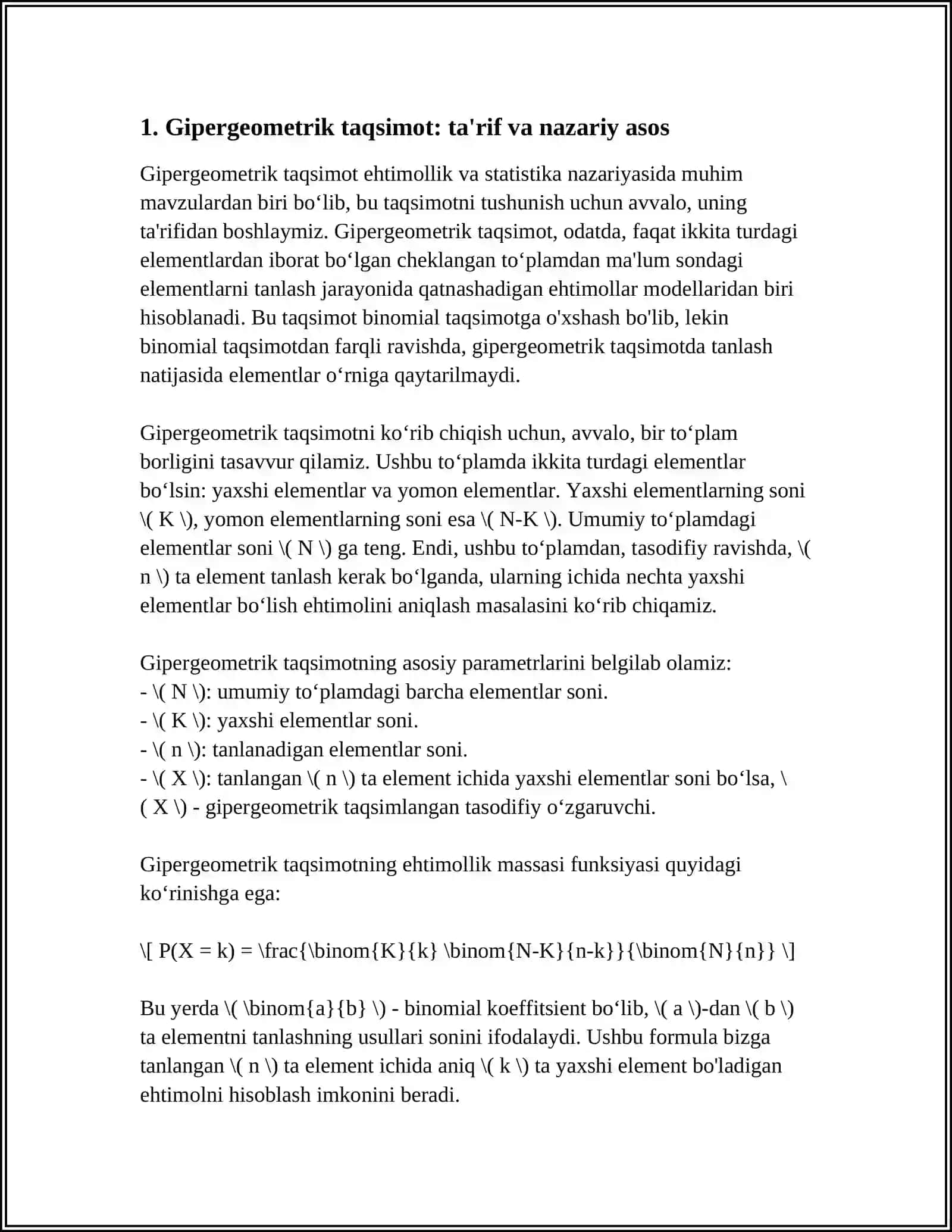 GIPERGEOMETRIK, BINOMIAL, PUASSON VA GEOMETRIK TAQSIMOTLAR 3