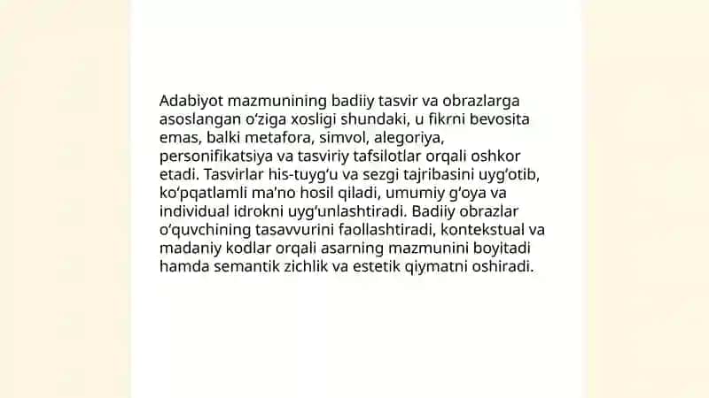 Adabiyot mazmunining oʻziga xosligi 3