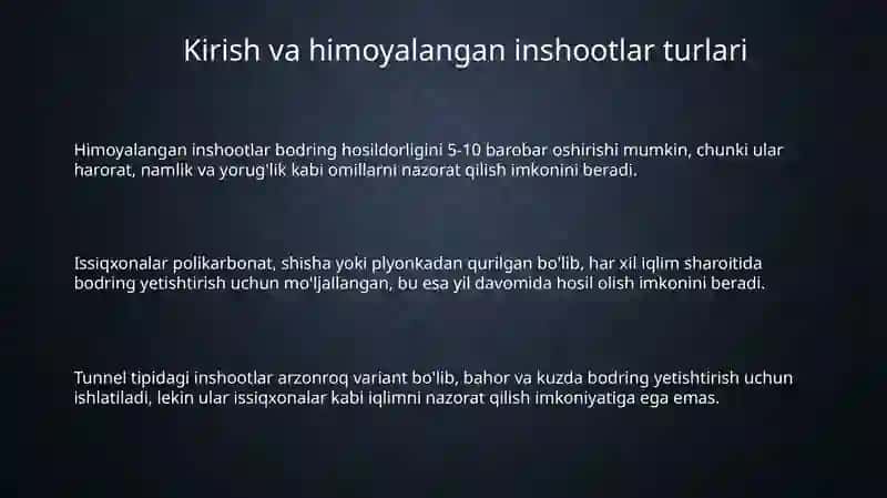 Himoyalangan inshootlardan bodring yetishtirish texnologiyasi 3