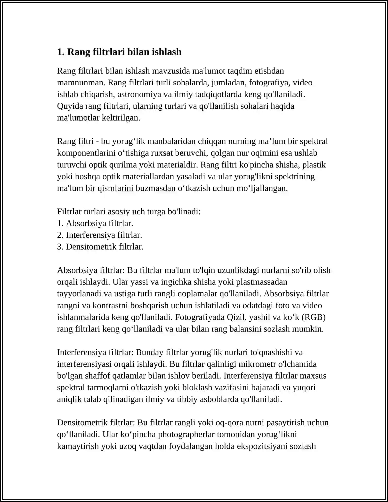 ADOBE PHOTOSHOP GRAFIK MUHARRIRIDA FILTRLAR BILAN ISHLASH 3