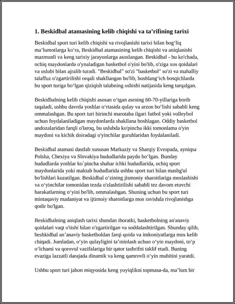 BESKIDBAL SPORT TURINI KELIB CHIQISHI VA RIVOJLANISHI TARIXI 3