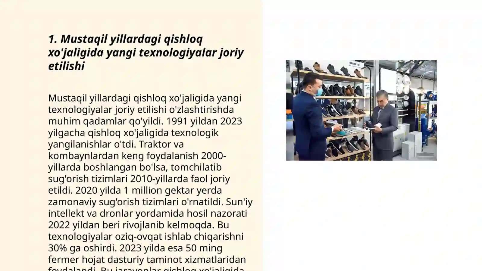 Mustaqil yillarida qishloq xo'jaligi va sanoat sohasidagi o'zgarishlar 3