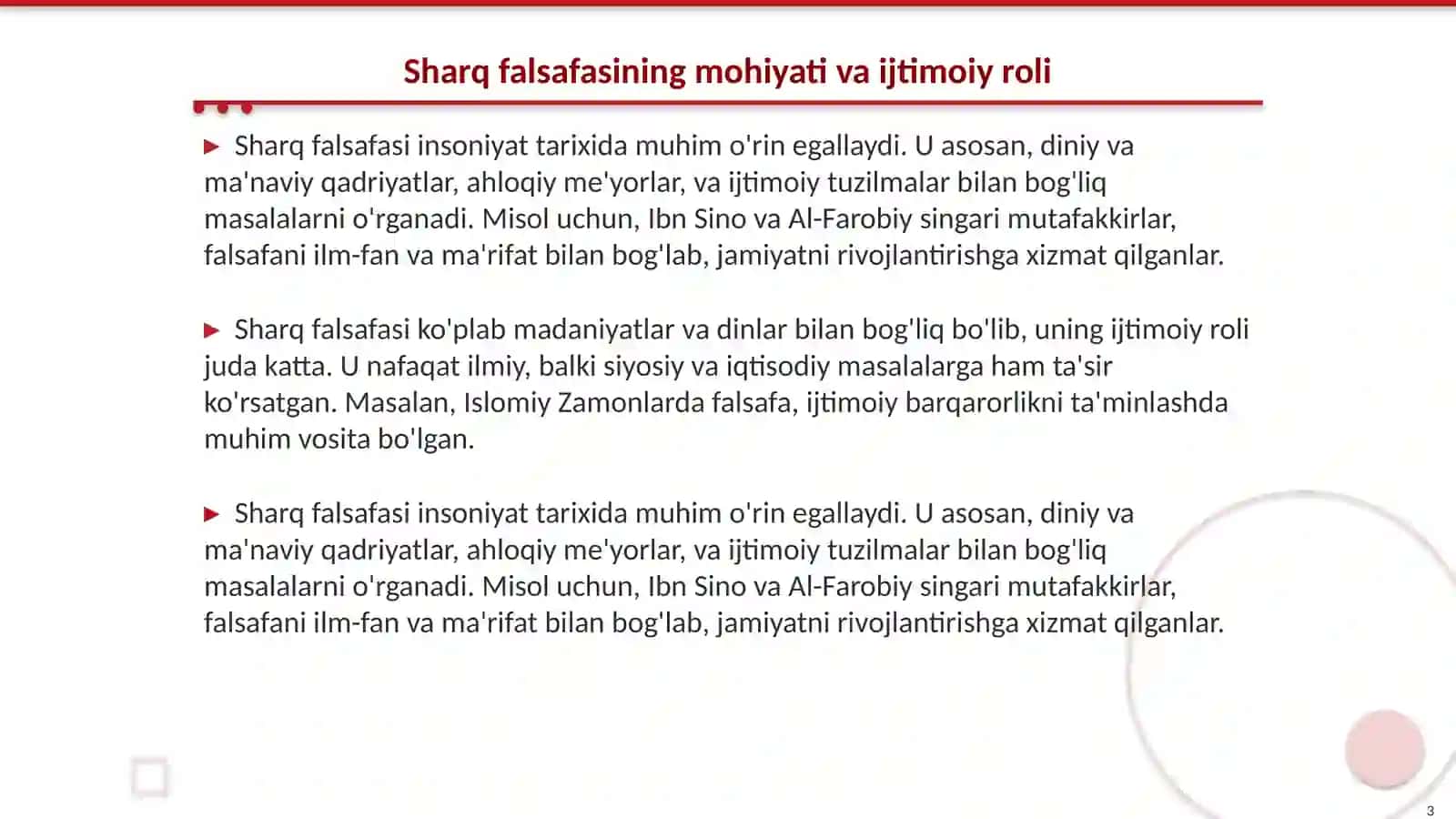 Falsafaning sharhiga oid Sharq va G'arb mutafakkirlari ta'riflarini va ular bo'yicha prezentatsiya tayyorlash 3