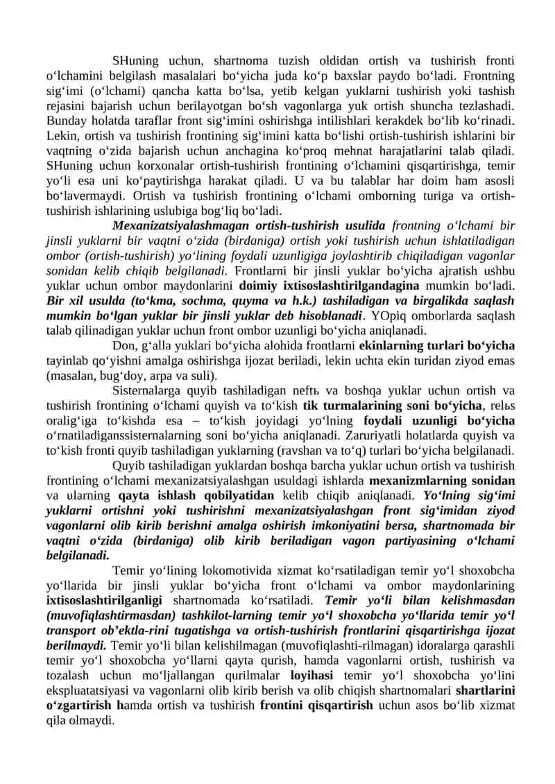 Vagonlarni olib kirib berish va olib chiqish,ortish va tushirish frontlari hamda vagonlarni aylanish muddati 3