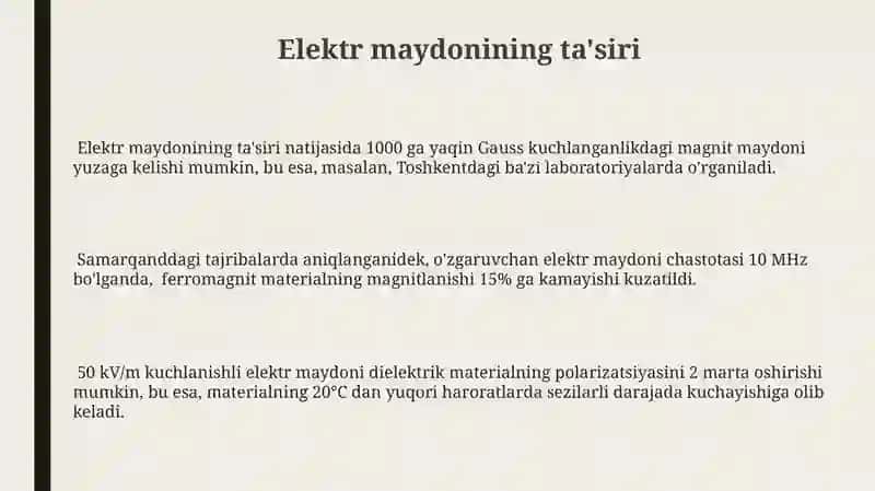 Elektr maydonining ta'siri 3