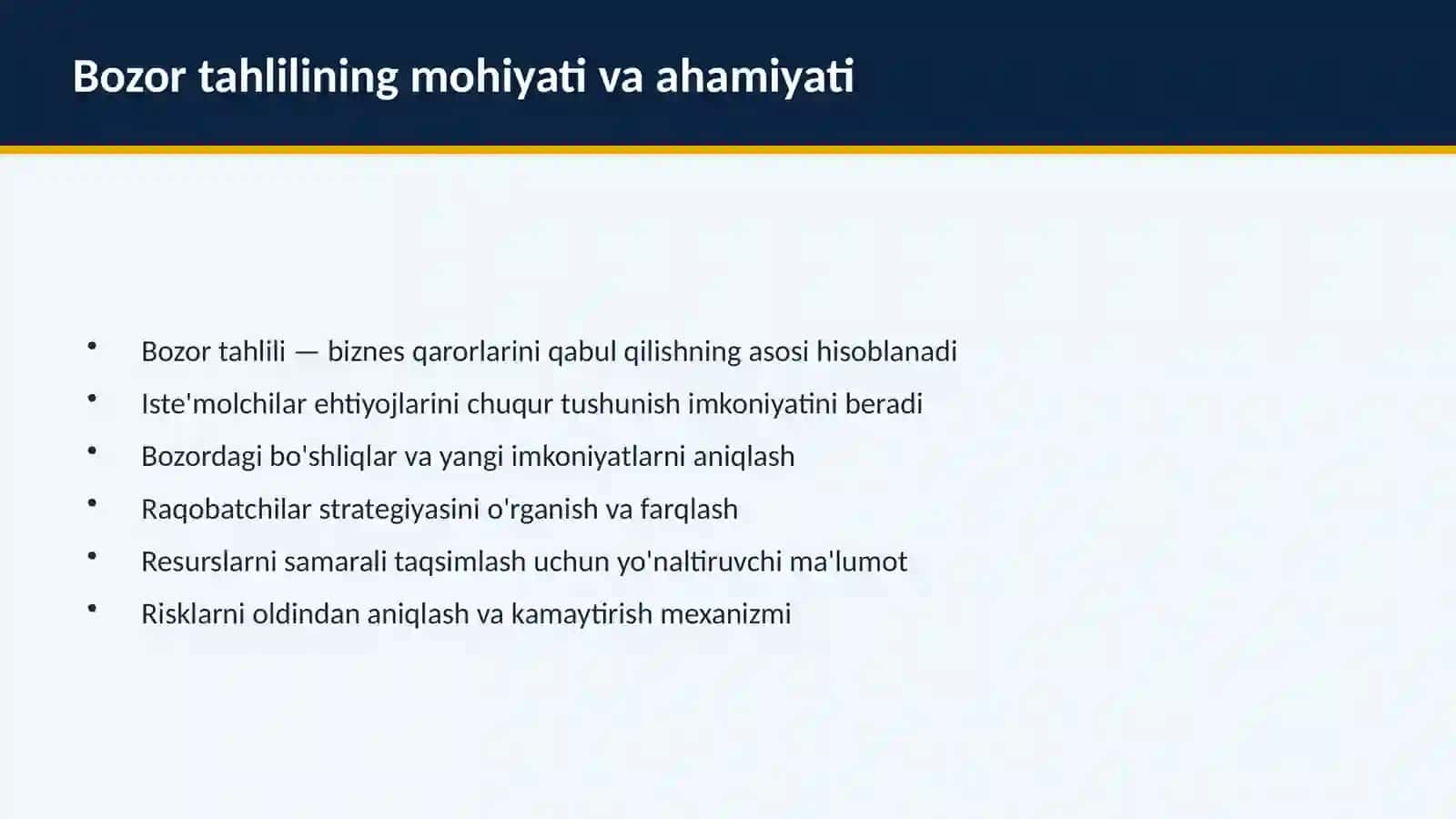 Bozor imkoniyatlarini tahlil qilish va Marketing Strategiyasi 3