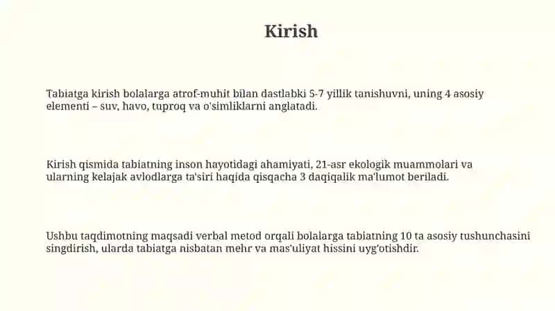 Bolalarni tabiat bilan tanishtirishda ogʻzaki metoddan foydalanish va uning mohiyati 3