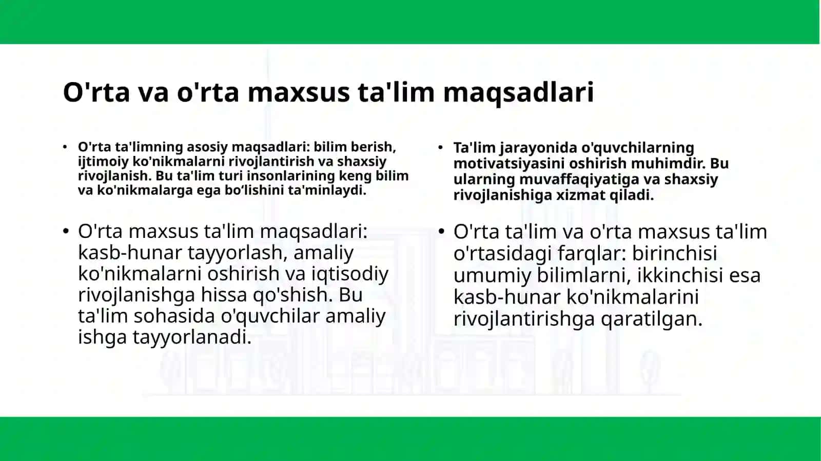 Umumiy o'rta va o'rta maxsus ta'lim.  Oliy ta'lim va Oliy ta'limdan keyingi ta'lim. Oliy ta'lim turlari. 3