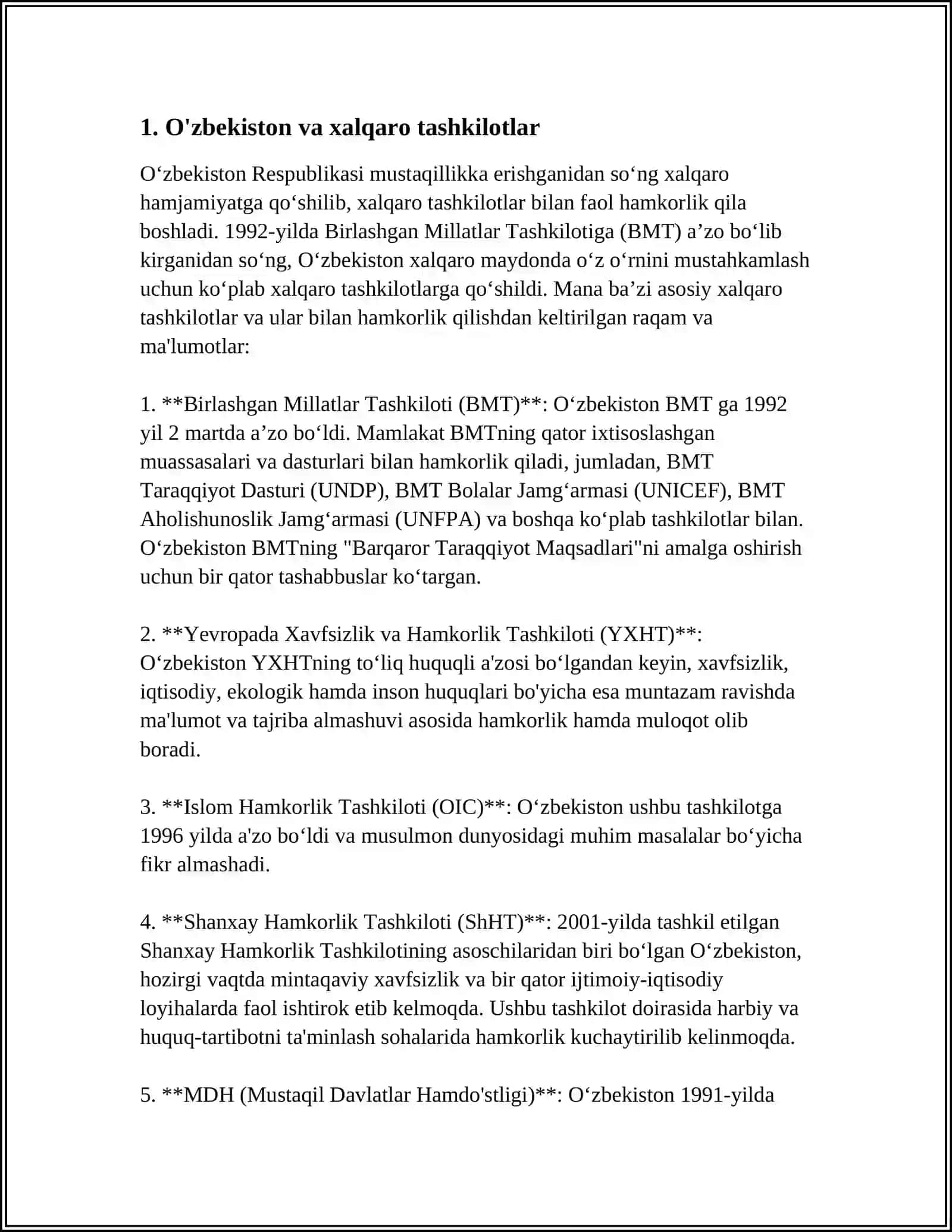 OZBEKISTANNIN XALIQ ARALIQ SHOLKEMLER MENEN SHERIKLIK BAYLANISLARI 3