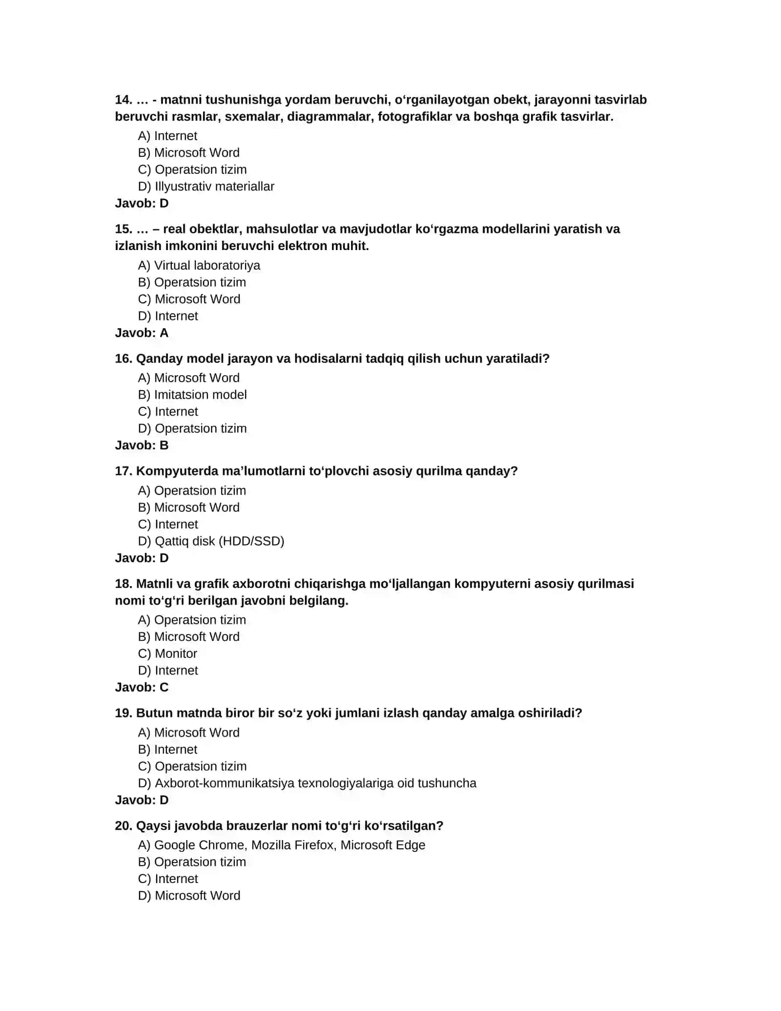 Axborot-kommunikatsiya texnologiyalari fanidan test savollari 3