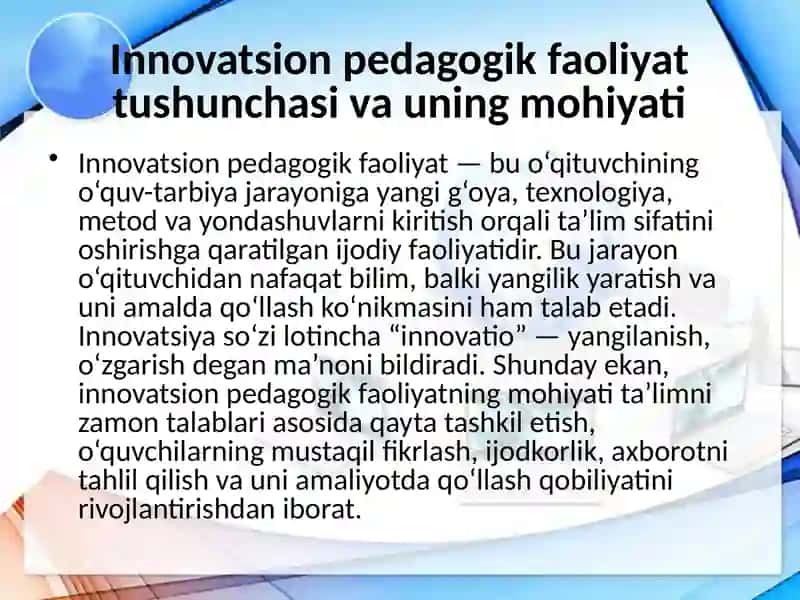 Innovatsion  pedagogik faoliyatini amalga oshirish. 3