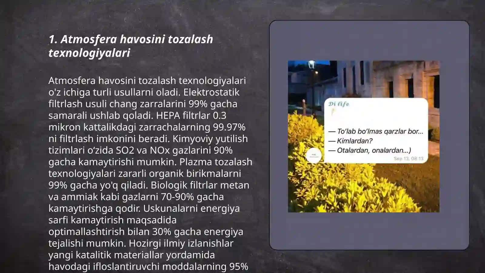 Atmosferasi havosini mayda chang zarrachachalaridan tozalash 3