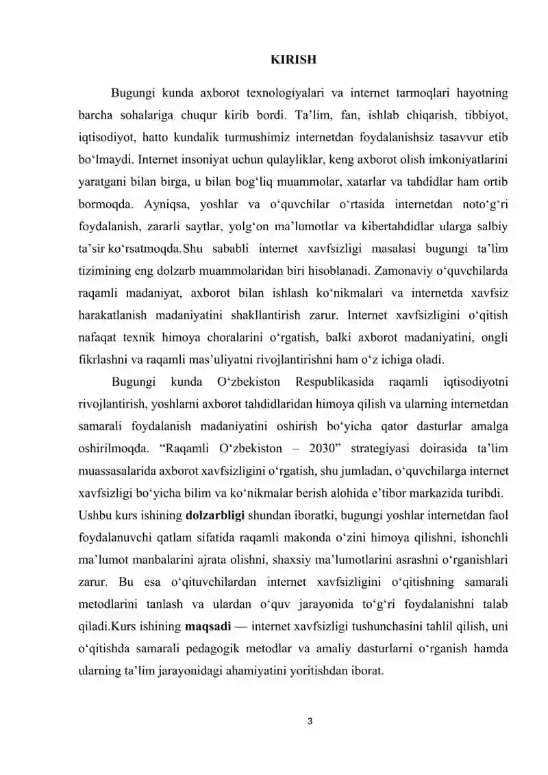INTERNET XAVFSIZLIGI kurs ishi 3